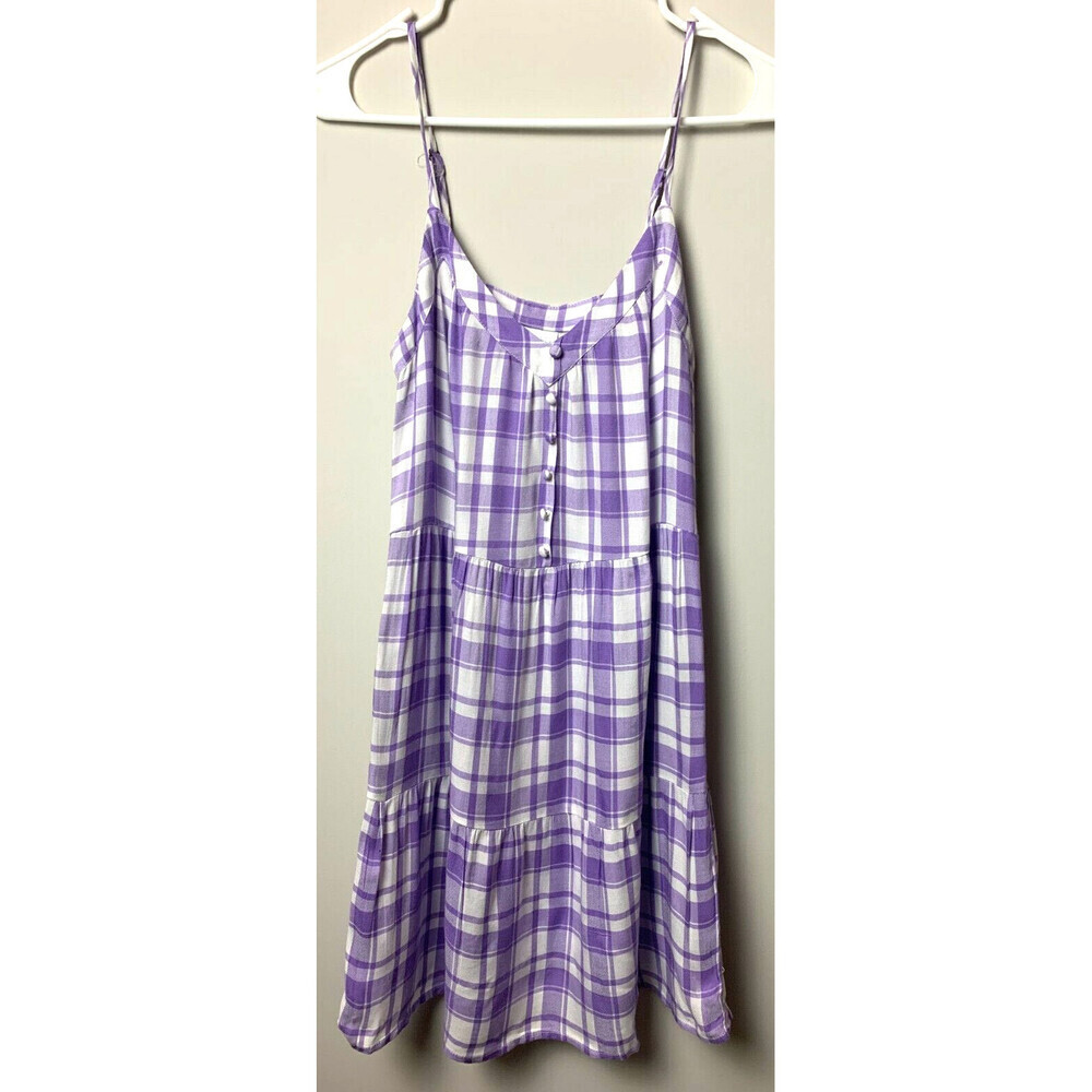 Abound Women's Dress White Purple Shift Plaid V-Neck Button Detail Size XS - Picture 4 of 7